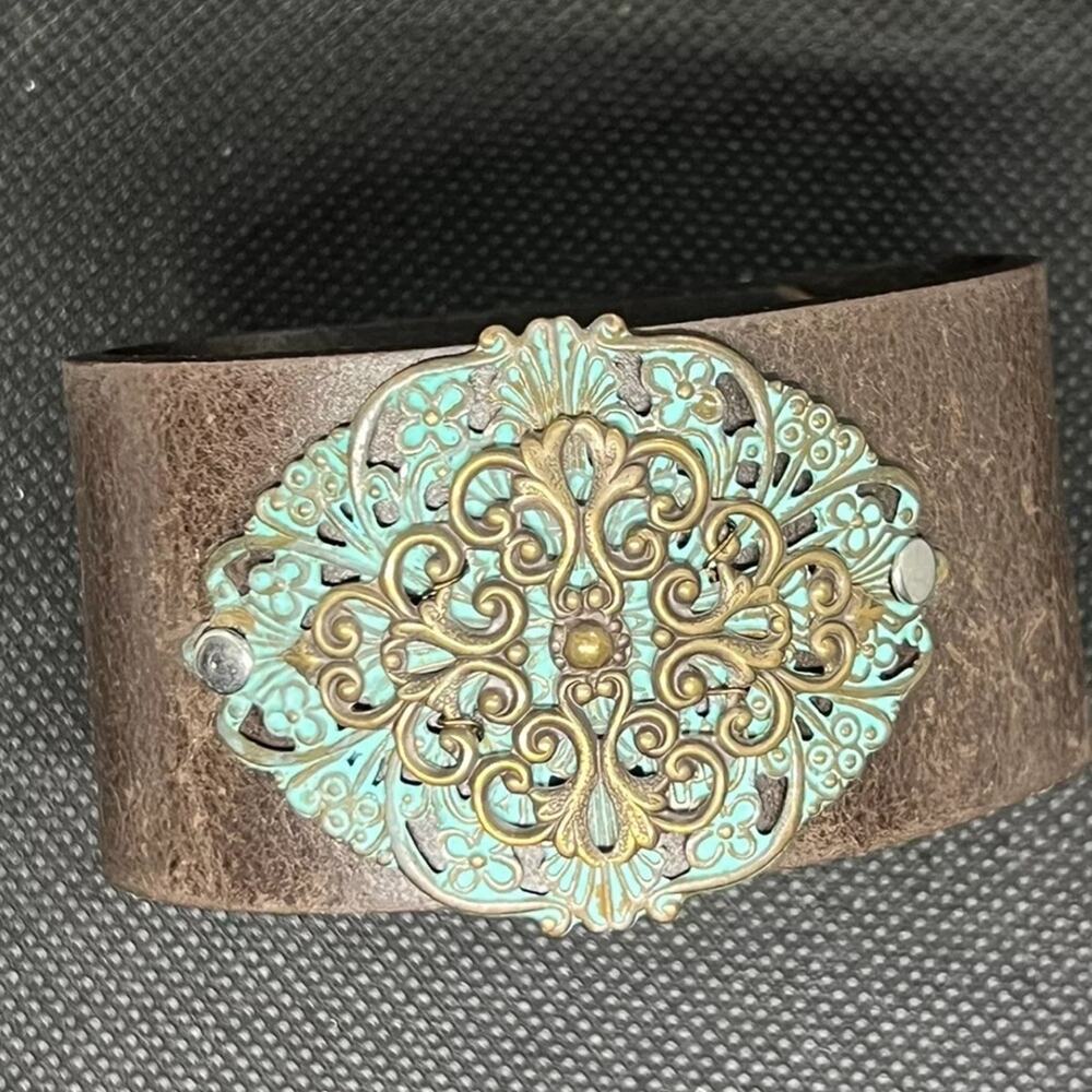 Tandy genuine leather snap cuff Retro Boho Y2K Western Rocker Rockabilly Unisex
